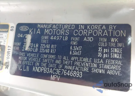 2014 Kia Sportage Lx из США, поврежденный, VIN KNDPB3AC3E7646893